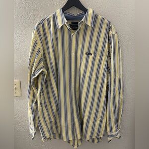 Chaps Men’s Yellow and Blue Striped Button Down‎ Long Sleeve Easy Care  Shirt XL